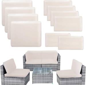 lot 411322 image: 10 Pcs Outdoor Patio Cushion Covers Replacement, Couch Cushions Covers with Zippers, Waterproof Patio Furniture Cushion Slipcovers for Couches,Outdoor Patio Furniture (Beige, Cover Only)