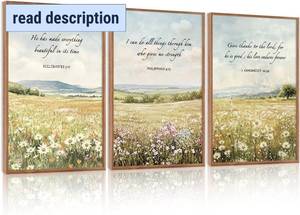 lot 111617 image: Retails for $130 LHIUEM Christian Flowers Framed Canvas Wall Art,Vintage Bible Verse Wall Decor,Religious Jesus Prints,Natural Scripture Artwork for Living Room,Bedroom,Dining Room -24x36x3
