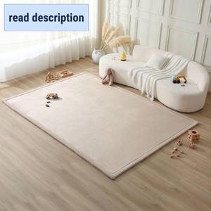 lot 211440 image: Retails for $170 Premium Baby Playmat for Floor 80 x 110 Beige   Cloudsoft Coral Velvet Memory Foam Rug for Crawling   Non-Slip, Water-Resistant, Non-Toxic, Easy-Care Muscle Mat   Thick Play Mat for Baby