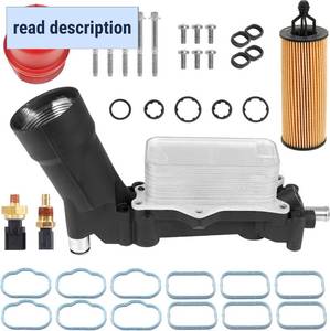 lot 311346 image: Upgrade Full Aluminum Engine Oil Cooler Filter Housing with Sensors and Gaskets Compatible with 2011-2016 Chrysler 200 300 Dodge Charger Challenger Journey Wrangler Ram ProMaster 3.2L 3.6L
