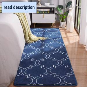 lot 311369 image: Chicrug Shag Geometric Modern Runner Rug for Bedroom, 2x6 Feet Memory Foam Indoor Hallway Runner Carpet, Fluffy Rug for Living Room Bedside Room Decor for Family, NavyWhite