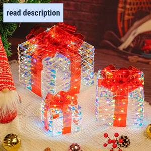lot 411317 image: LAWOHO Christmas Lighted Gift Boxes Set of 3 Iridescent Present Boxes with Bow-Knot Battery &USB Powered Light up Box Decorations for Christmas Home Indoor Outdoor Holiday Decoration