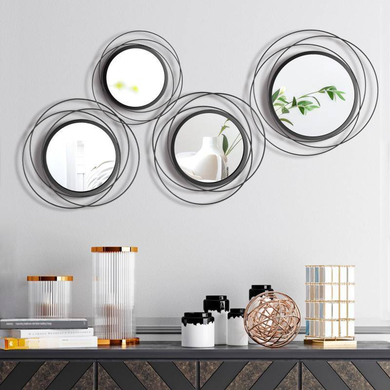 lot 59819 image: Hicarer 4 Pcs Decorative Round Modern Circle Mirror Wall Art Ring Metal Mirror Wall Mounted for Bedroom, Living Room, Entryway, Dining Room, Hallway (Black) - Retail $47