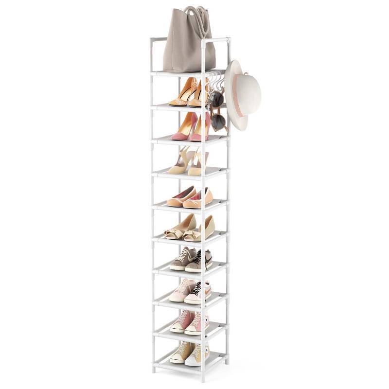 lot 50380 image: LANTEFUL Tall Narrow Shoe Rack 10-Tier Skinny Shoe Shelf Storage for 10-15 Pairs Shoes and Boots, Space Saving Corner Shoe Rack Organizer for Closet, Entryway, Garage, Living Room,White - Retail $23