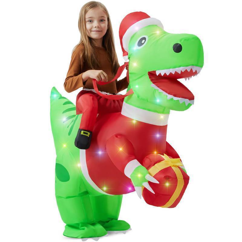 lot 32856 image: WinnerWhy Inflatable Dinosaur Costume Kids Funny Christmas Blow up Riding on Costumes with LED Light for Party Cosplay (Dinosaur) - Retail $48