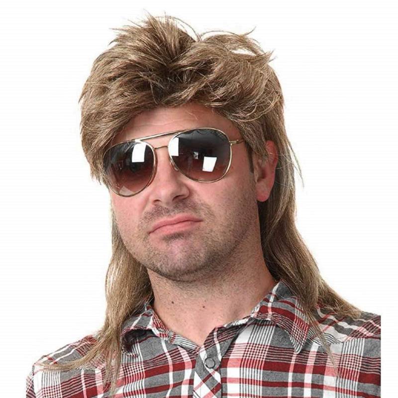 lot 33180 image: Kaneles Mullet Wigs for Men 80s Costumes Fancy Party Accessory Cosplay Halloween Wig (Light Brown) - Retail $12