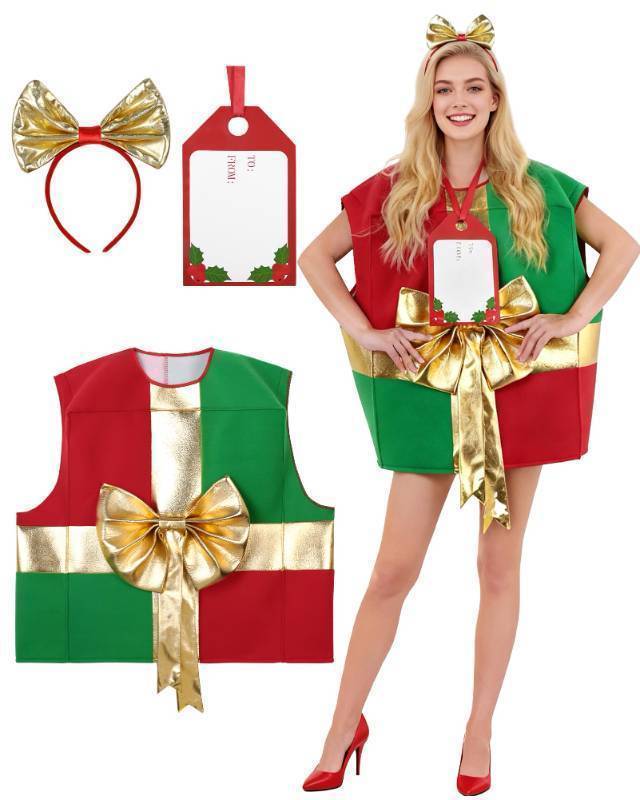 lot 49526 image: ZapLute 2 Pce of WomenS Christmas Elf Costumes With Gift Card Accessories, Suitable for Christmas Party Gift Box Set - Retail $30