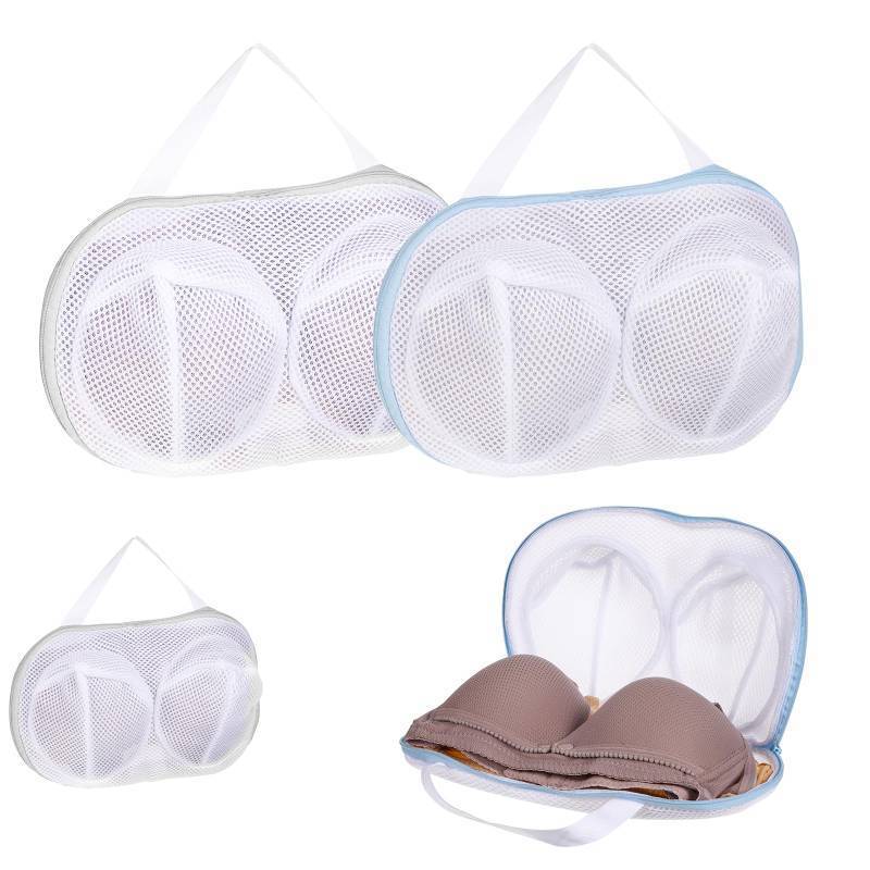 lot 50844 image: 2 Pcs Bra Washing Bags for Laundry, Bra Bags for Washing Machine Lingerie Wash Dryer Bag Non-Deform 3D Protective Bracket Case with Handle Zipper for Women Laundry Storage Washing Delicates - Retail $8