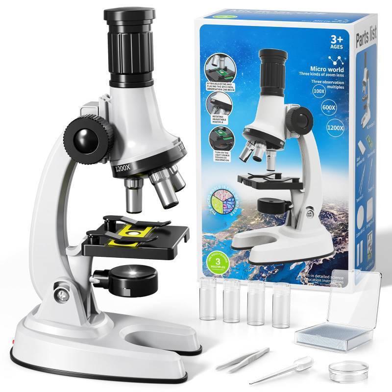 lot 22683 image: Microscope for Kids,  100X-1200X Microscope, Slides and Tools, Science Experiments Kit STEM Project Toy Gift for for Kids Boys Girls Beginner 3-5 5-7 8-12 microscope only   - Retail $23