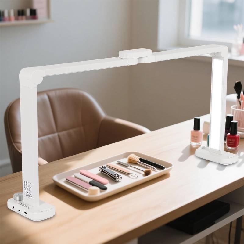 lot 50724 image: FAHKNS Large Half-Moon Light for Nail Desk, 34IN Foldable LED Lamp with Phone Holder, 3000-6000K Color Temperature Adjustment, 456 Light Beads, Nail Art, Tattooing, Reading, White - Retail $70