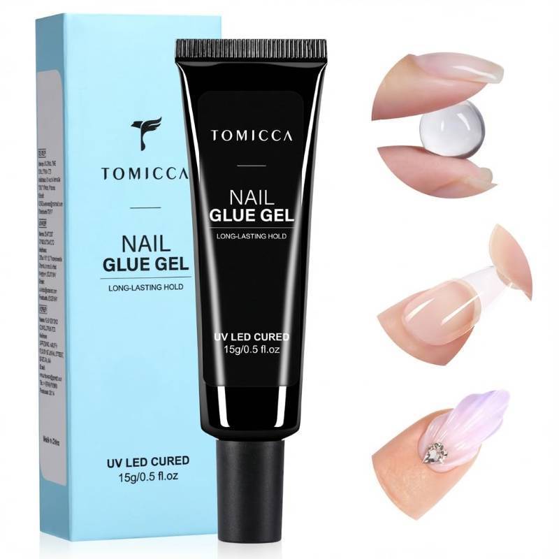 lot 58652 image: TOMICCA 4-in-1 Solid Gel Nail Glue for Press On Nails, Super Strong Hold Clear Adhesive, UVLED Gel, Long Lasting, 15g for DIY & Salon Use - Retail $6