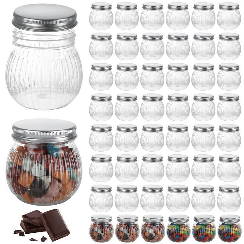 lot 44904 image: CYEAH 50 Pcs Clear Plastic Jars with Lids, 4.4 oz130 ml Small Jars with Lids, Mini Mason Jars Plastic Containers, Canning Jars Bulk for Jam, Honey, Yogurt, Candy, Spices, Snacks, DIY Projects - Retail $33