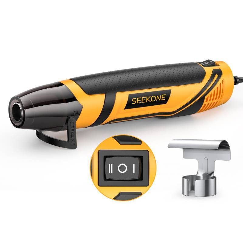 lot 44925 image: SEEKONE Mini Heat Gun, 350W 2-Temp Settings 500 & 842 260& 450 Fast Heat Hot Air Gun Tool with Reflector Nozzle and 4.9Ft Long Cable Overload Protection for Crafting, Vinyl Wrap and Shrink Tubing - Retail $18