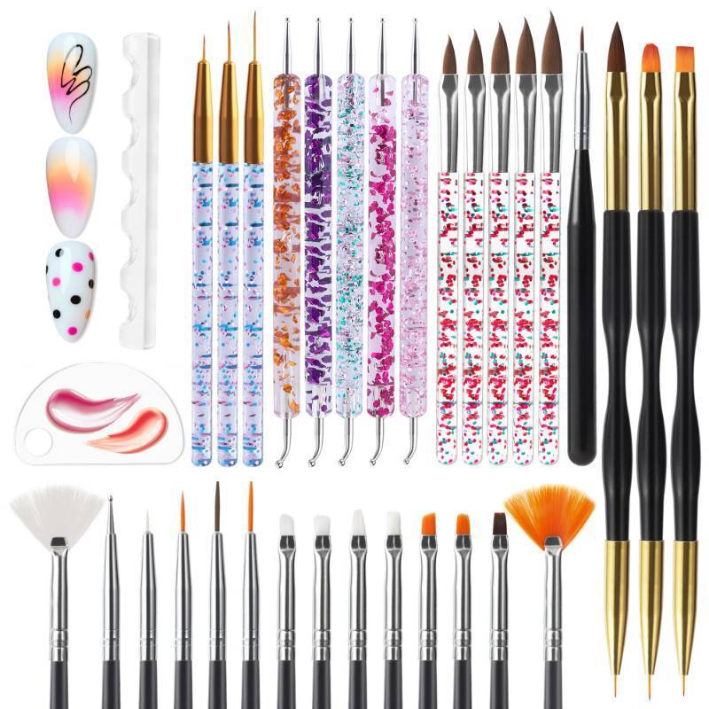 lot 58848 image: Artdone Nail Dotting Tools 32PCS Double-ended Nail Art Brushes Kit Nail Art Gel Polish Liner Brushes Design Pen For Nail Drawing And Nail Paint Brushes Small Detail Brushes - Retail $6