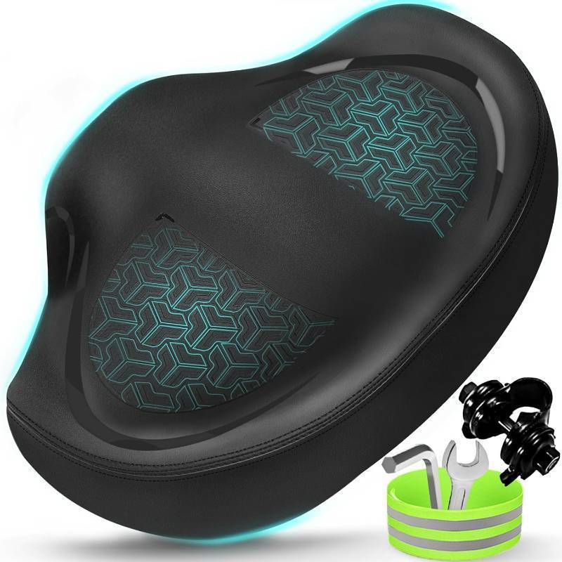 lot 50693 image: Noseless Bike Seat Cushion for Men & Women - Extra Padding & Comfort Wide Bicycle Seat, Oversized Comfortable Saddle for Peloton Bikes, Exercise Bikes, Electric Bikes, Cruiser Bikes - Retail $35