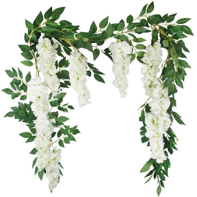 lot 50730 image: FAICOIA Wisteria Garland Artificial Flowers Floral Vines White 6.56 ft Silk Fake Wisteria Flowers Garlands Hanging Flower for House Outdoor Garden Ceremony Outside Wedding Arch Floral Decor - Retail $14