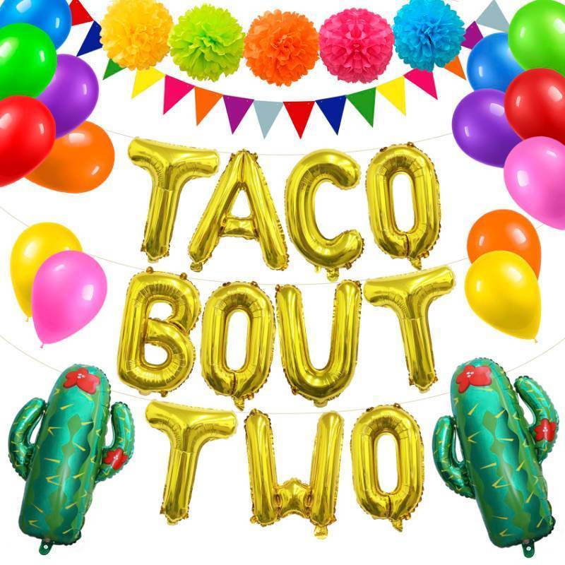 lot 50865 image: Taco Bout Two Balloons Banner - Taco Twosday & Cinco De Mayo Birthday Party Decorations