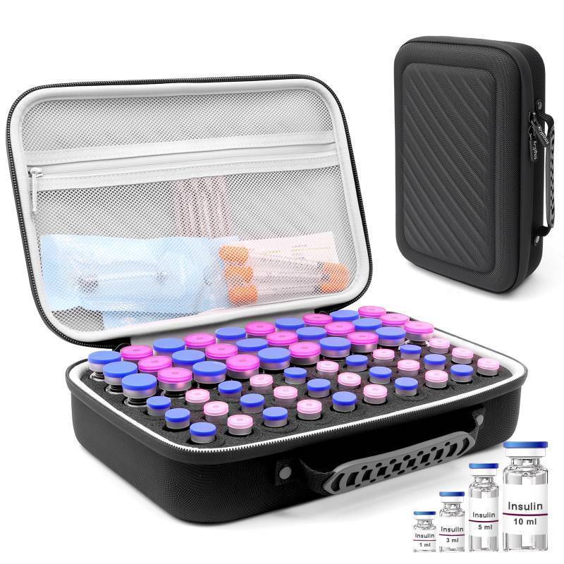 lot 58519 image: Krypthos 60 Slots Insulin Vial Protector Case, Insulin Vial Organizer Bag for Diabetics Standard 1ml 3ml 5ml and 10ml Vials, Diabetes Insulin Carrying Case Fridge Holder Storage Holder, No Ice Pack - Retail $28