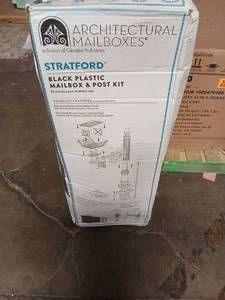 lot 62019 image: Architectural Mailboxes Stratford Black Plastic Mailbox & Post Kit