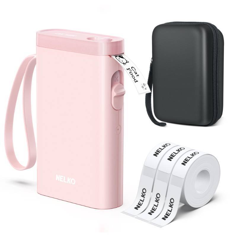 lot 16909 image: Nelko Label Maker Machine with Tape, P21 Bluetooth Label Printer with 3 Tapes & Case, Wireless Mini Label Makers with Multiple Templates Icon Font Custom for School Office Home, Pink - Retail $38