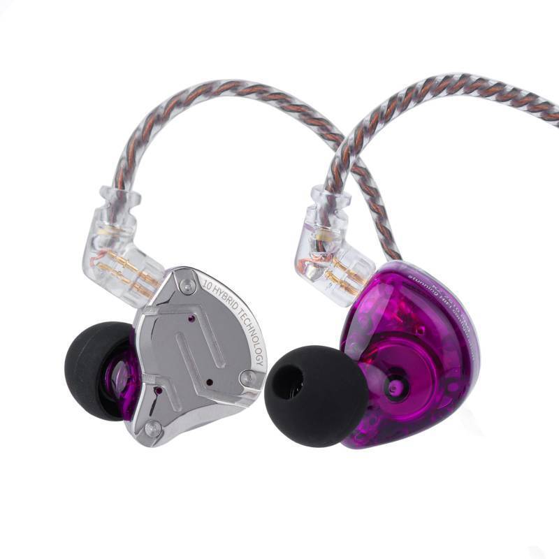lot 32056 image: Linsoul KZ ZS10 Pro, 4BA1DD 5 Driver in Ear Monitor, HiFi Wired Earbuds, Gaming Earbuds, Hybrid IEM Earphones with Stainless Steel Faceplate, Detachable Cable for Musician (with Mic, Purple) - Retail $48