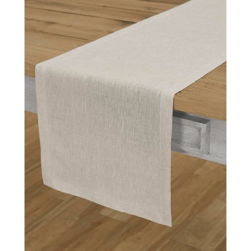 lot 32070 image: Solino Home Linen Table Runner 120 Inches Long - Athena, 100% Pure Linen Light Natural Table Runner 14 x 120 Inch for Dining, Spring, Summer, Mothers Day - Retail $70