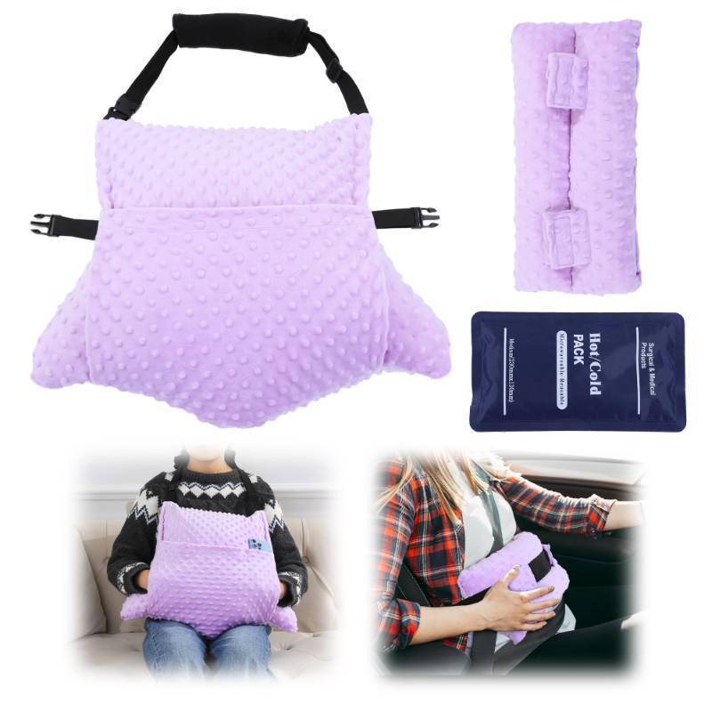 lot 43686 image: BALAPET 2 Pcs Shredded Memory Foam Hysterectomy Pillow Set for Abdominal Surgery Recovery, Comfy Hysterectomy Seat Belt Pillow with Pocket for IceHot Packs, Hysterectomy Recovery Must Haves(Purple) - Retail $39