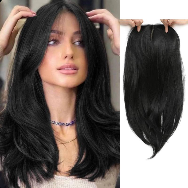 lot 45740 image: Molefi Hair Topper,18 Inch Long Layered Toppers for Women with Thinning Hair,Add Volume Synthetic Wiglets Pieces For Women 6.5x6.5  Large Base for Daily Use(Natural black) - Retail $38