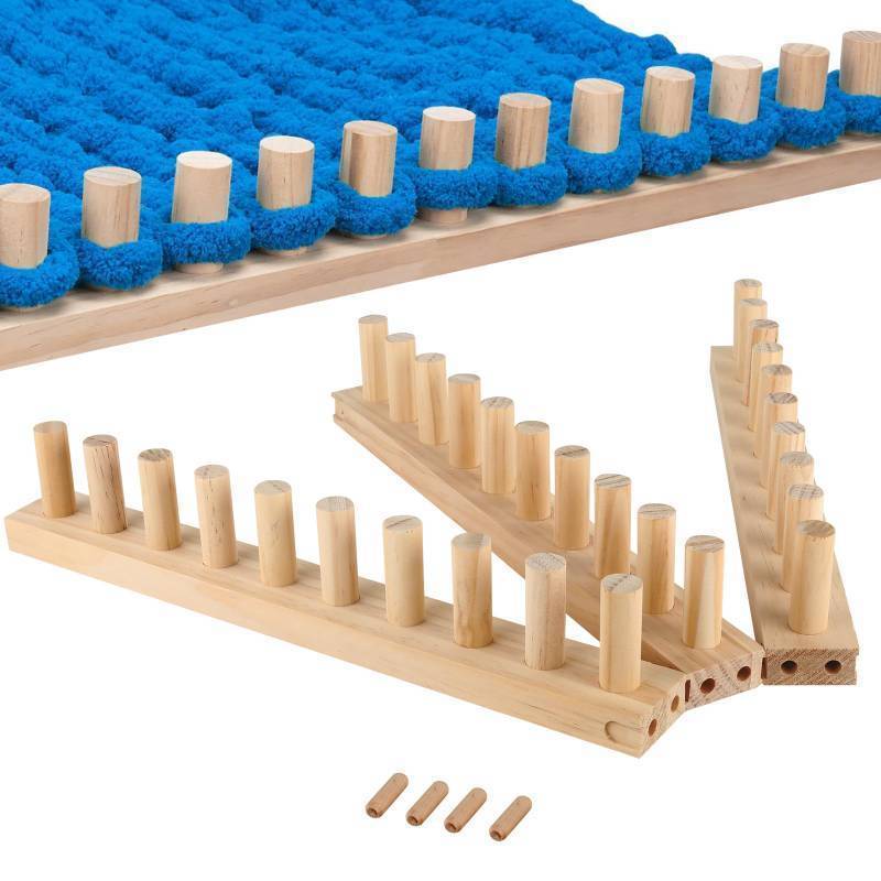 lot 45795 image: Teyeto Adjustable Chunky Blanket Looms Kit - DIY Wooden Knitting Board for Hand Woven Throws. All-in-One Weaving Starter Set with Plush Yarn, Snag-Free Pegs & Instructions for Beginners - Retail $40