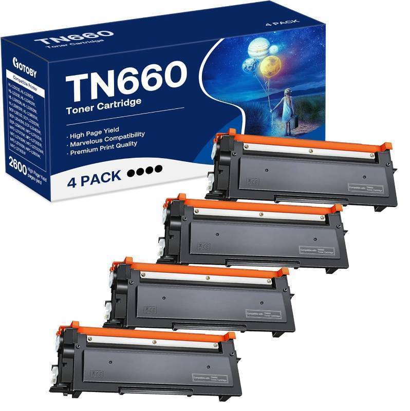 lot 50875 image: TN660 Toner Cartridge Replacement Compatible for Brother TN 660 TN-660 TN630 High Yield to use with HL-L2380DW HL-L2320D HL-L2340DW DCP-L2540DW MFC-L2700DW MFC-L2720DW Printer (Black, 4 Pack) - Retail $35