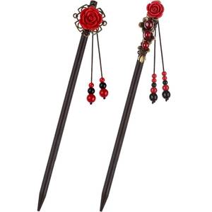 lot 29450 image: WILLBOND 2 Pieces Chinese Wooden Hair Sticks Retro Wooden Hairpins Japanese Classic Hair Chopsticks Handmade Flower Accessories for Women(Classic Style) - Retail $6