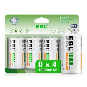 lot 29459 image: EBL Rechargeable D Batteries, 10000mAh Ni-MH High Capacity D Cell Battery New Retail Package, Pack of 4 - Retail $23