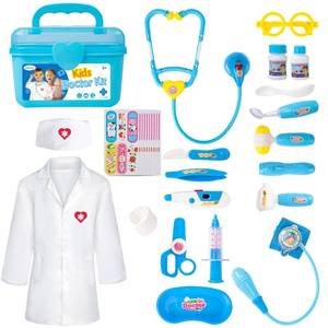 lot 29461 image: Liberry Doctor Kit for Toddlers 3 4 5 Years Old, Kids Doctor Play Set for Girls Boys Toy, Pretend Play Medical Kit with Stethoscope & Costume for Birthday Gift Blue - Retail $24