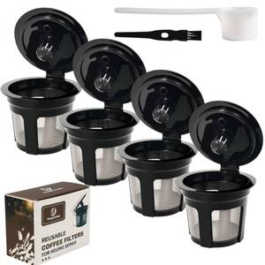 lot 29499 image: Roogaluckeep Reusable K Cup for Keurig, Black BPA Free Refillable K-Cup Pod Coffee Filters, Universal Fit Refillable Filters for Keurig 1.0 and 2.0 Coffee Maker (Black- 4 Park) - Retail $8