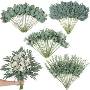 lot 29506 image: 120 Pcs 4 Kinds Mixed Artificial Eucalyptus Leaves Stems Bulk Fake Silver Dollar Eucalyptus Bundle Faux Plants Greenery for DIY Bouquets Floral Arrangement Wedding Engagement Party Decor (Green) - Retail $24