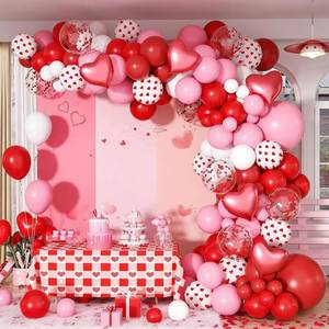 lot 29512 image: Valentines Day Balloon Arch Garland Kit, White Pink Red Heart Foil Balloons Red Rose Petals for Engagement Anniversary Galentines Valentines Day Party Decorations