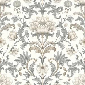 lot 32313 image: REDAMANCY Vintage White Grey Damask William Morris Flower Peel and Stick Wallpaper Stick on Contact Paper Vintage Wall Paper Easy Peel Off for nightstand Drawer Cabinet Renter - Retail $18