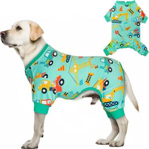 lot 32317 image: KYEESE Dog Pajamas Velvet Dog Pajamas Medium Sized Dogs Soft Dogs Clothes Pjs with Construction Vehicles Pattern Stretchy Pet Jammies Coat Comfy Pet Onesie Costume, 2X-Large - Retail $25