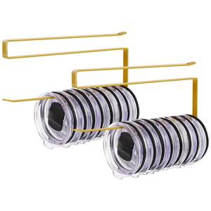 lot 32319 image: 2 Pack Tumbler Lid Organizer, Horizontal Tumbler Lid Storage Hook to Hold Up 20 Lids, Space Saving Cup Lid Holders Under Cabinet Tumbler Lid Hook for Kitchen Organizer, Paper Towel Rack Hanger (Gold) - Retail $14