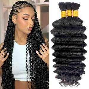 lot 32320 image: 100% Human Boho Braiding Hair 120g 16inch Deep Wave Bulk Boho Hair for Braiding Curly Bundles Human Hair for Boho Braids Wet and Wavy Braiding Hair Extension No Weft 3 BundlesPack - Retail $26