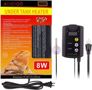 lot 32321 image: Aiicioo Under Tank Heater Thermostat - Reptile Heating Pad with Temperature Control Reptile Heat Mat for Combo Set for Hermit Crab Lizard Terrarium 8W - Retail $24