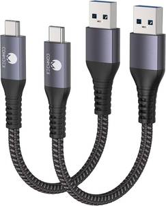 lot 32333 image: CONMDEX USB A to USB C 10Gbps (1ft, 2-Pack) USB 3.1 Gen 2 Short Data Transfer Type C Cord, Fast Charging Carplay Android Auto USB C Cable for iPhone 17 Air 16 Plus 17 16 Pro Max, Galaxy S25 S24 - Retail $9