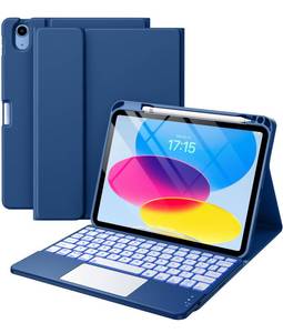 lot 32334 image: Harvopu Compatible for iPad 11th 10th Generation Case with Keyboard, Folio Cover with Pencil Holder, Multi-Touch Trackpad, 7 Color Backlit, Detachable Keyboard for iPad (A16) 11th10th Gen (Navy Blue) - Retail $33