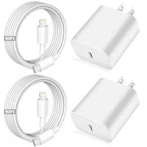 lot 32348 image: iPhone Fast Charger,Apple Charger Super Quick iPhone Charger Fast Charging,2Pack 10FT Long Type-C to Lightning Cable Cord USB C Wall Charger Block Adapter for iPhone 14 13 12 1113Pro Max12MiniXSXR - Retail $22