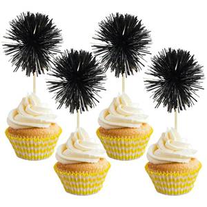 lot 32349 image: Gyufise 30Pcs Foil Firework Cupcake Toppers Sparkle Tinsel Cake Toppers Tinsel Drink Cake Decoration Cocktail Picks for Birthday Wedding Graduation Party Supplies Black - Retail $7