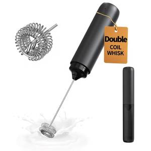 lot 32371 image: CIRCLE JOY Rechargeable Milk Frother Hanheld, Dual Coil Whisk Head Electric Coffee Frother, Portable Hand Frother Wand Drink Mixer for Matcha Lattes Cappuccino, Kitchen Gifts, Black - Retail $10