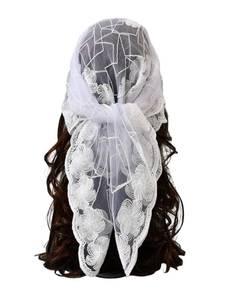 lot 32374 image: Floerns Womens Flower Embroidery Hair Scarf Headband Sheer Lace Hair Bandana White Cream One-Size - Retail $15