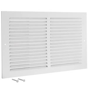 lot 32376 image: EZ-FLO 14 x 6 Inch (Duct Opening) Return Air Vent Cover for Wall or Ceiling, Solid Steel Return Air Grille, HVAC Vent Cover, White, 61628 - Retail $7