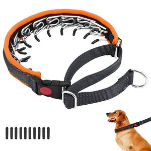 lot 32388 image: Martingale No Pull Dog Collar for Large Medium Small Dogs, Heavy Duty Nylon Reflective Adjustable Anti Pull Slip Collar with Buckle for Training Walking M Black Orange - Retail $27