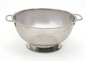 lot 32401 image: RSVP International International Endurance Stainless Steel Precision Pierced Colander, 5-Quart (Punch-5), Silver   - Retail $49